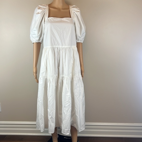 Jonathan Simkhai White Cotton Lou Puff Sleeve Midi Dress - Picture 3 of 7